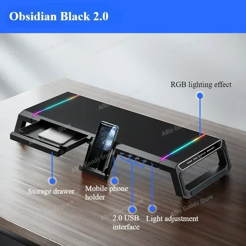 Desktop Multifunctional Foldable Computer Monitor Riser, desktop Elevated Stand with Storage Base Desktops Folding storage base
