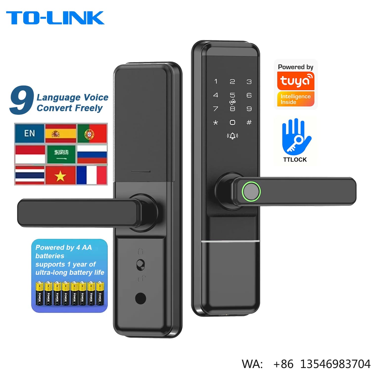 Anti Theft Smart Fingerprint Door Lock for Wood/Steel Door with Memory Card Fingerprint Password & App Control-High Quality