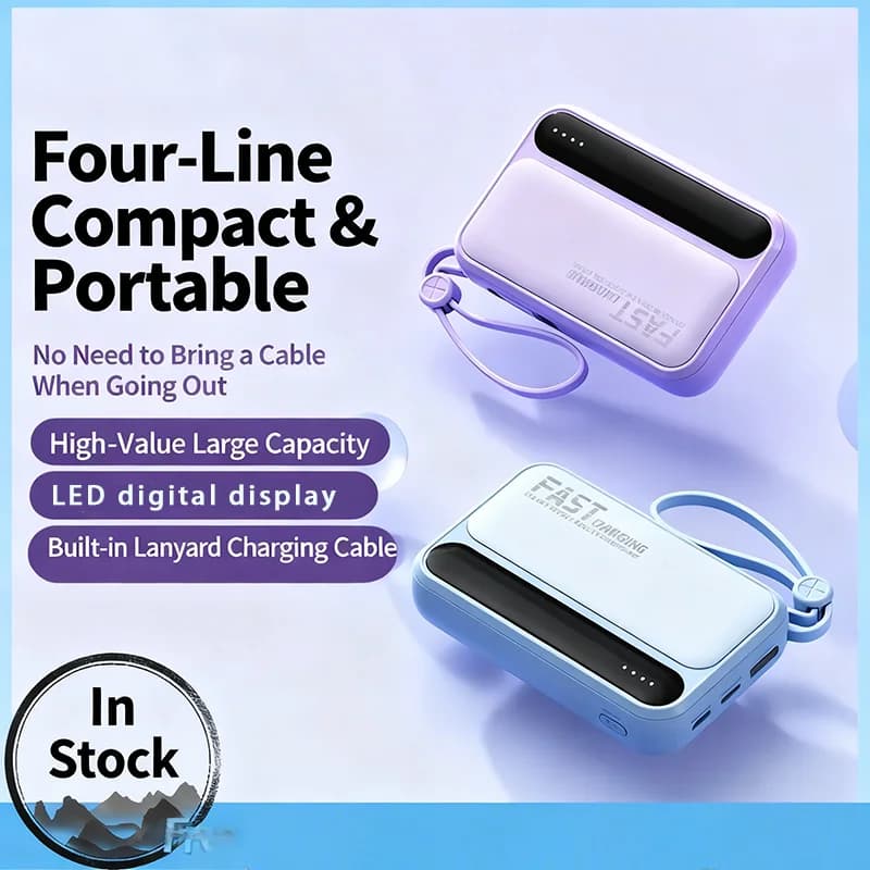 20000mAh Mini Power Bank Fast Charging Portable Charger With 4 Cable External Battery Pack powerbak For IPhone Samsung Xiaomi