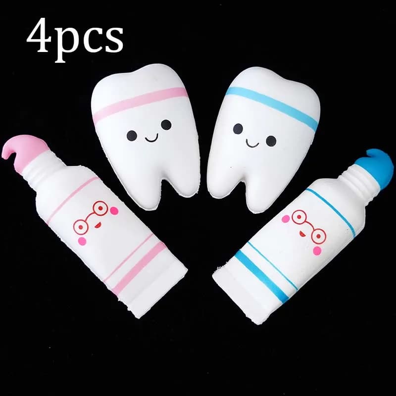 4pcs denti forma spremere giocattolo lento aumento spremere giocattoli per simpatico cartone animato Squishy Squish Antistress giocattoli per bambini dentista Gif