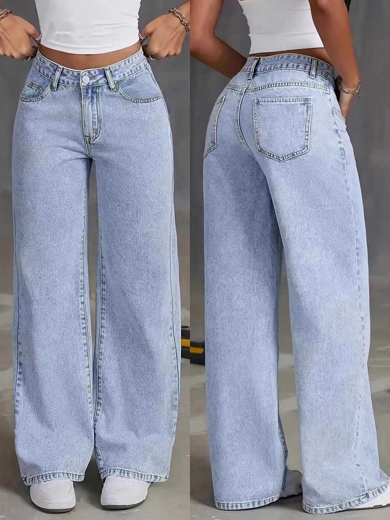 High Waist Straight Leg Denim Jeans Women's Sweet And Spicy Style Loose Casual Long Pants Non-deforming American Style