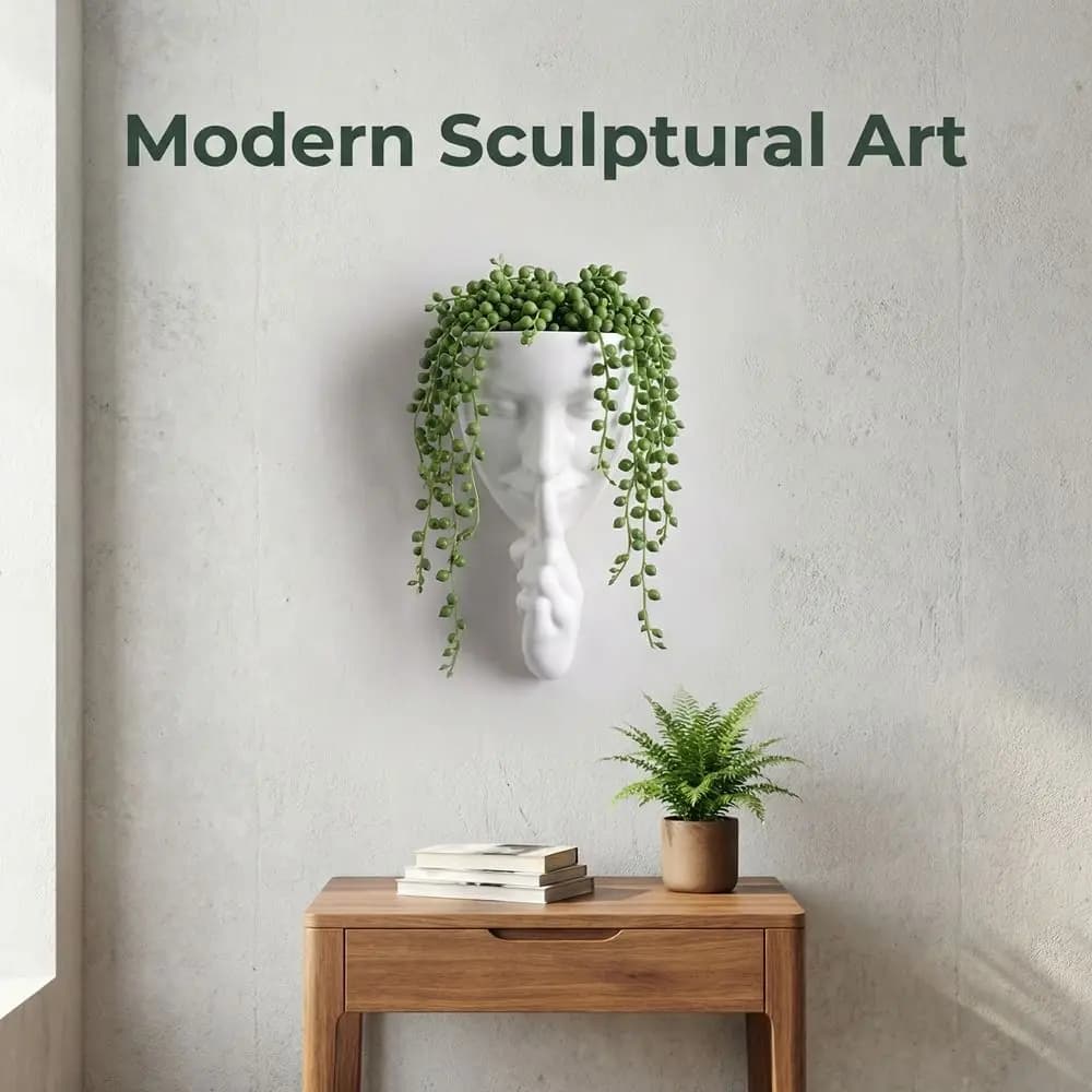 Silent Human Face Decorative Vases Bohemian Style Aesthetic Wall Mounted Flower Pots Handmade Craft DIY Mask Flower Pots