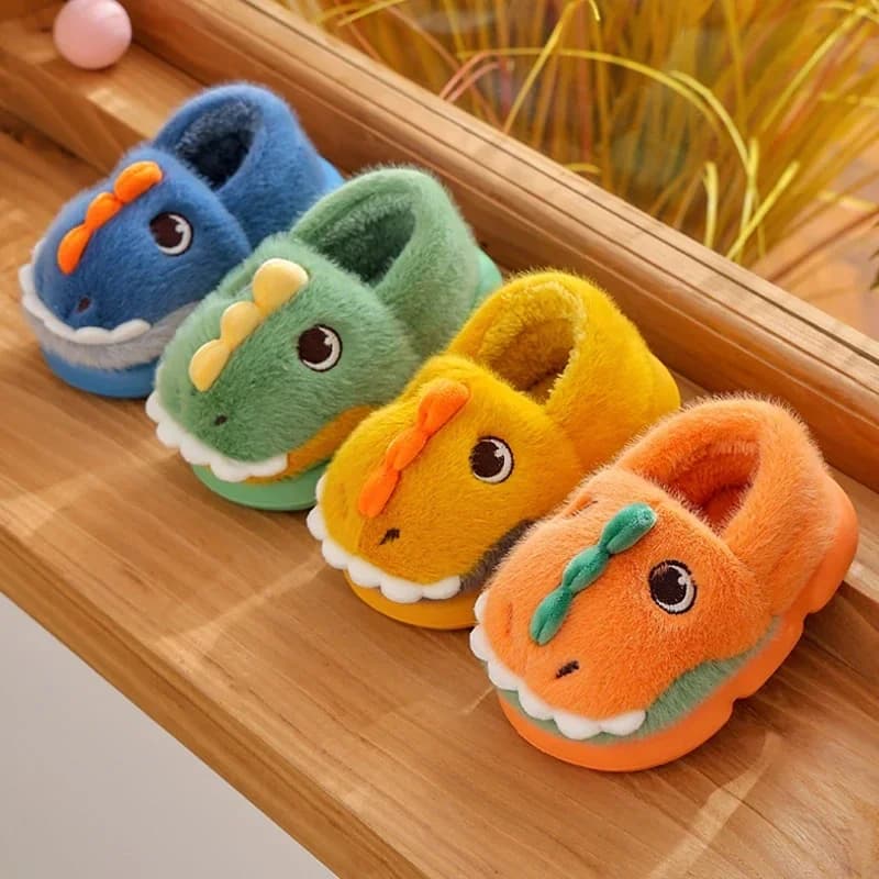 Simpatico cartone animato dinosauro per bambini pantofole in peluche suola morbida antiscivolo inverno caldo neonate ragazze scarpe in cotone avvolgente per tallone per la casa