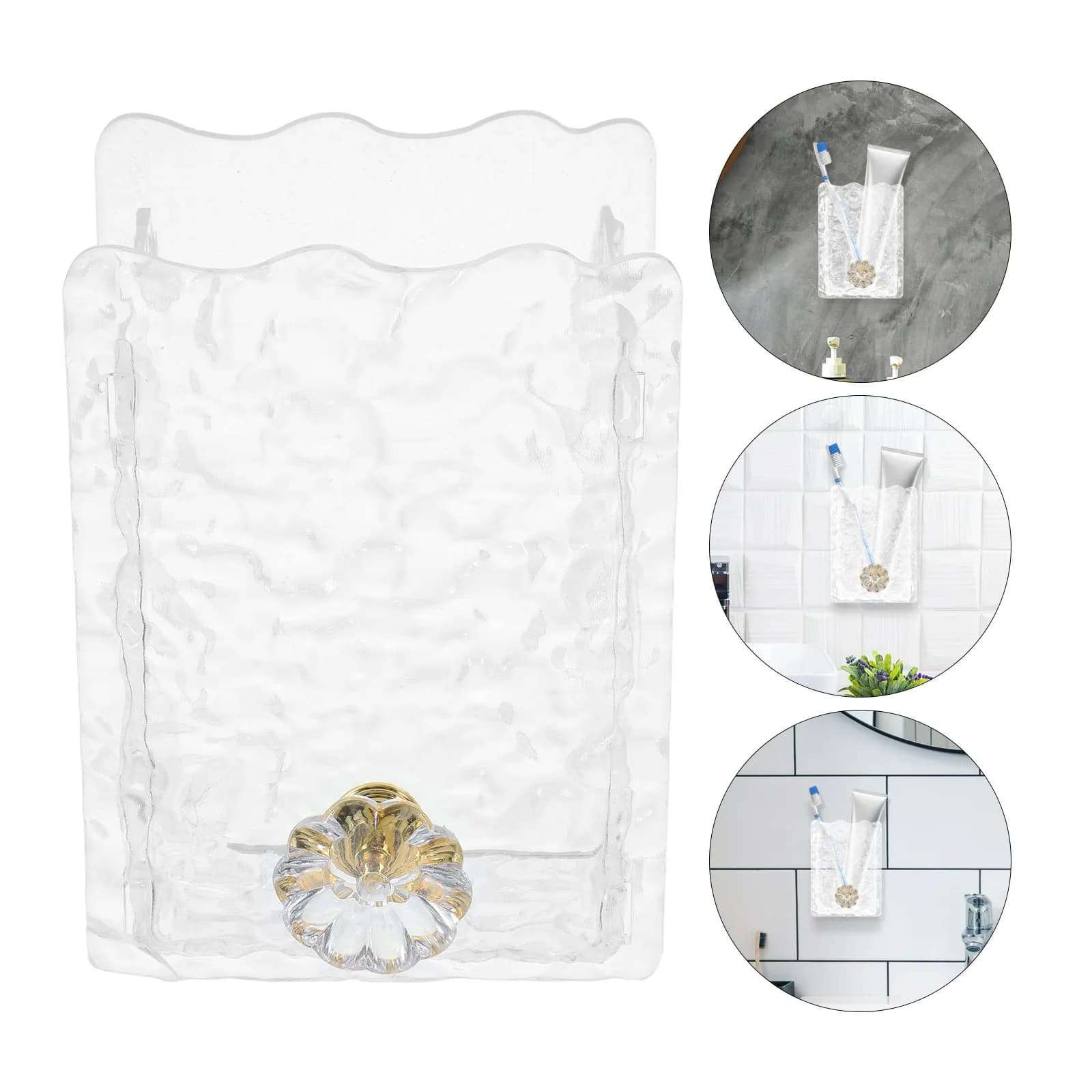 Acrylic Wall Mounted Bathroom Rack Toothbrush Holder No Drilling Shower Organizer with Drainage Holes for Fast Drying Toothbrush