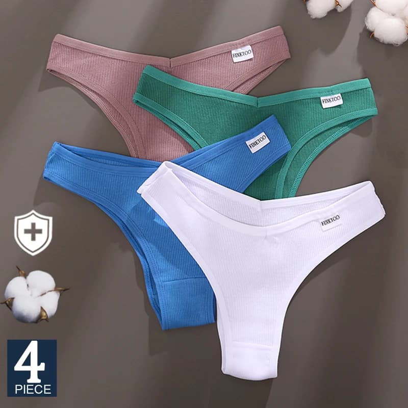 FINETOO 4 Pz/set Mutandine A Vita V Donne Lingerie di Cotone Perizoma Femminile Biancheria Intima Sexy A Vita Bassa Mutande Bikini Slip Brasiliani