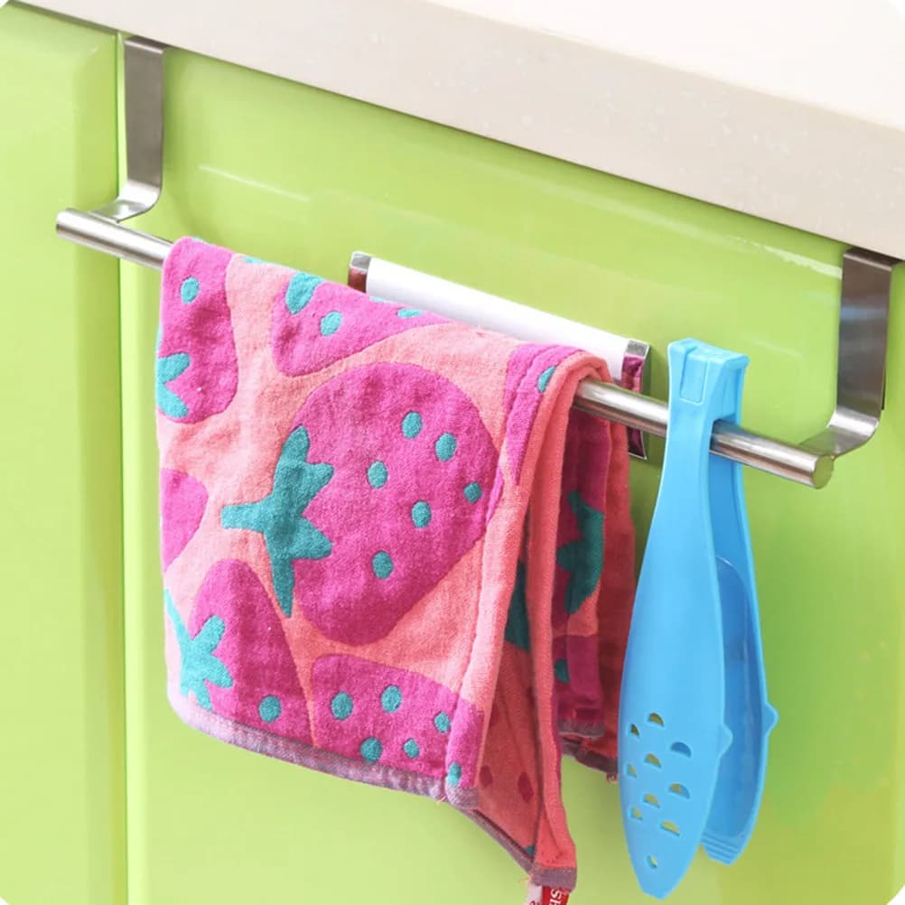Stainless Steel Door Organizer Single Bar Towel Hanger Compact Space Saving Design for Apartments Condos Cabins Campers Utility