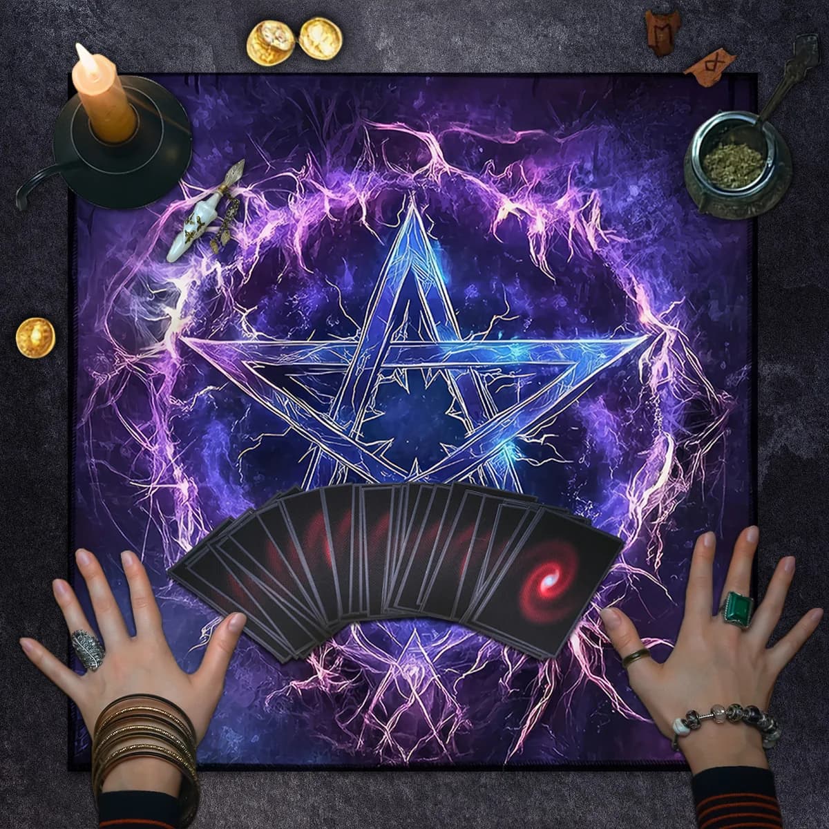 Tovaglia per tarocchi con stella viola, panno per altare della casa delle streghe, per carte dei tarocchi, divinazione, stregoneria, gioco di carte Oracle, panno decorativo
