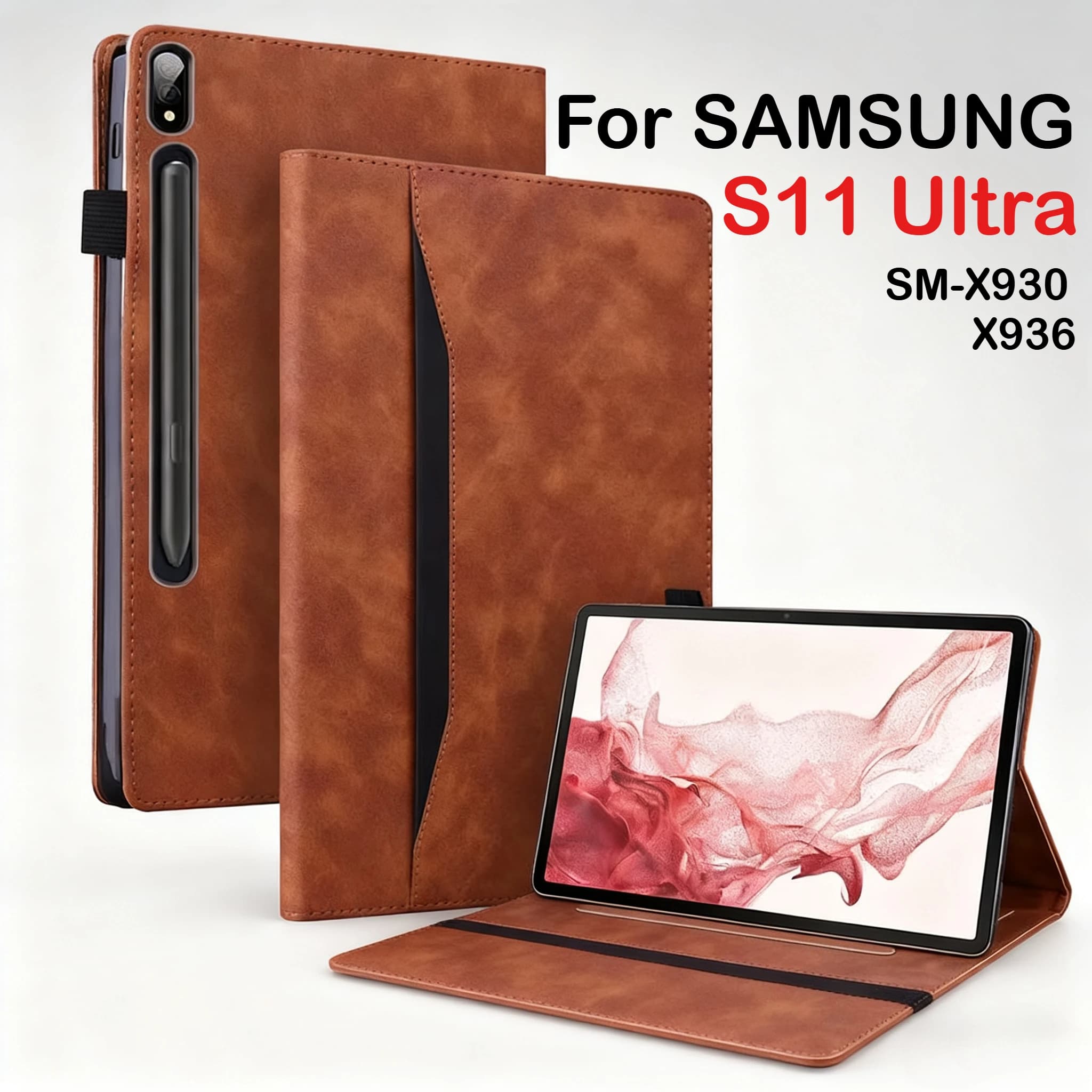 Leather Tablet Case for Samsung Galaxy Tab S11 Ultra SM-X930 X936 S10 Lite FE Plus 13.1 2025 14.6 " with Card Slot Stand Funda