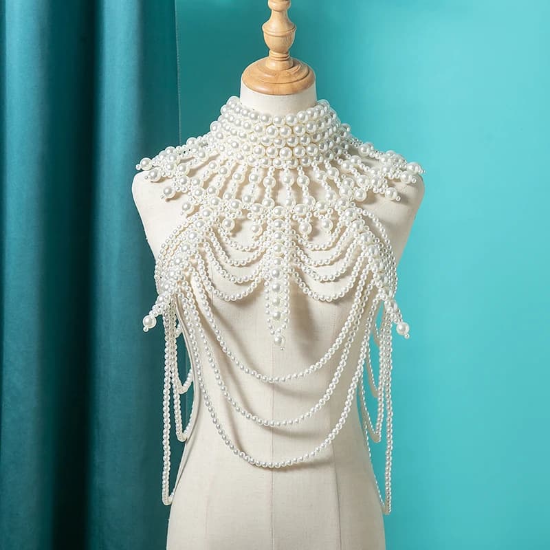 Bridal Pearl Tassel Body Chain Multi-Layer Shoulder Necklace For Wedding Dresses Prom and Special Occasions