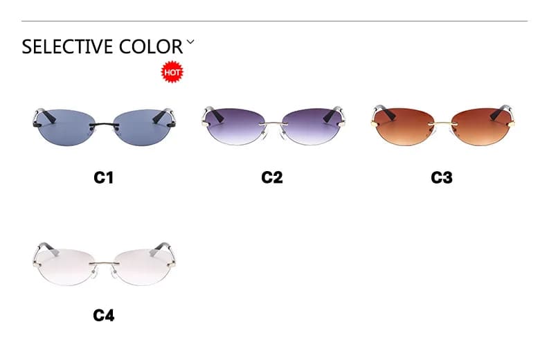 Occhiali da Sole Senza Montatura per Donna, Ovali, Stile Anni 2000, Marca Designer, Lenti Trasparenti Avvolgenti Y2K, Sfumature Sfumate
