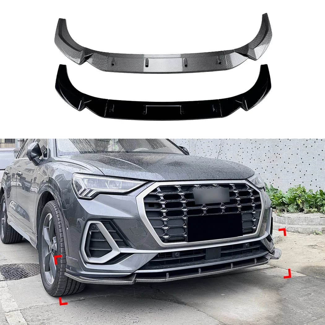 Front Bumper Lip Splitter Spoiler For Audi Q3 F3 S-Line 2019+ Piano Black Carbon Fiber Air Diffuser Mod Kit Exterior Accessories