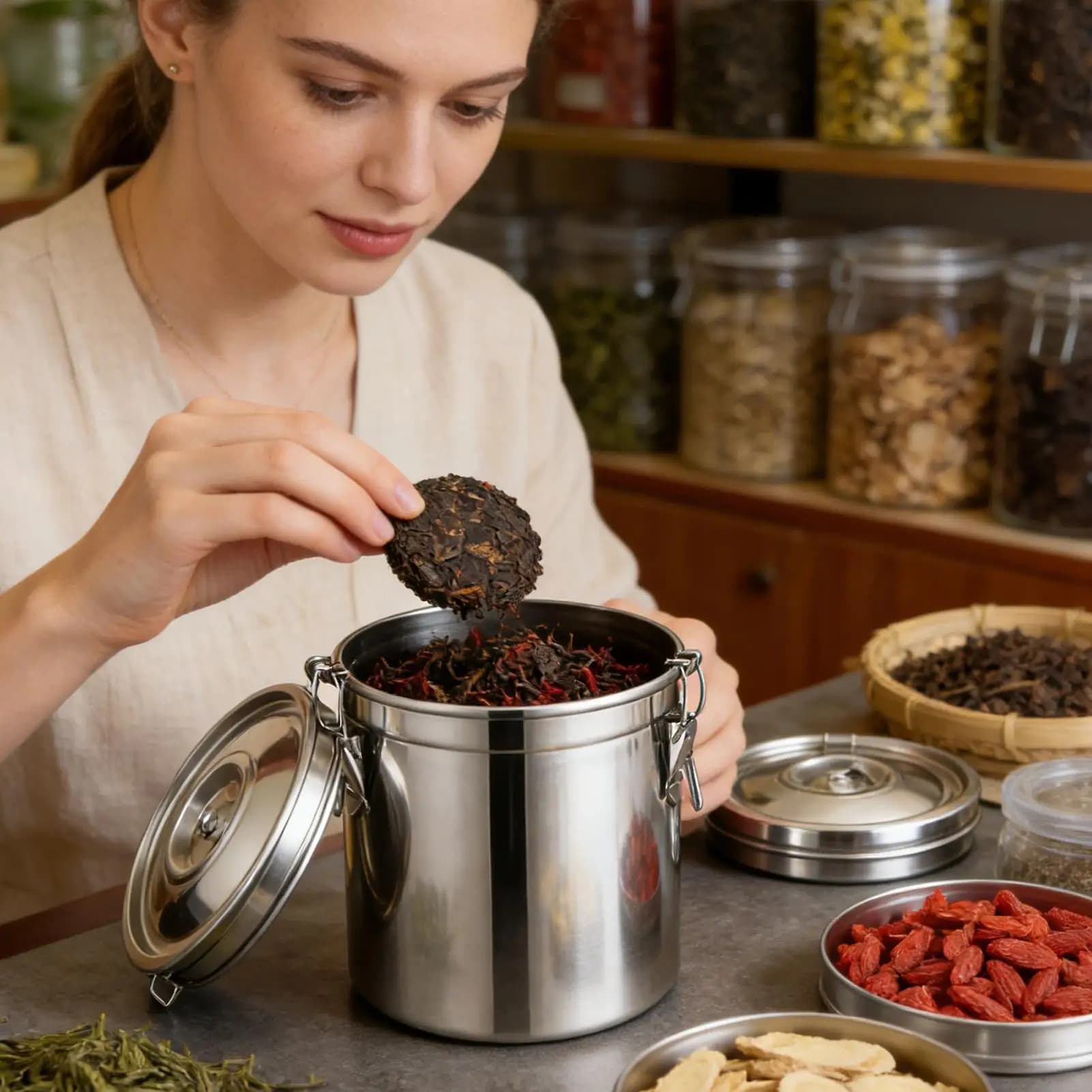 Barattolo ermetico in acciaio inox da 6 litri, contenitori ermetici per la conservazione degli alimenti, contenitore per farina, riso, cereali.