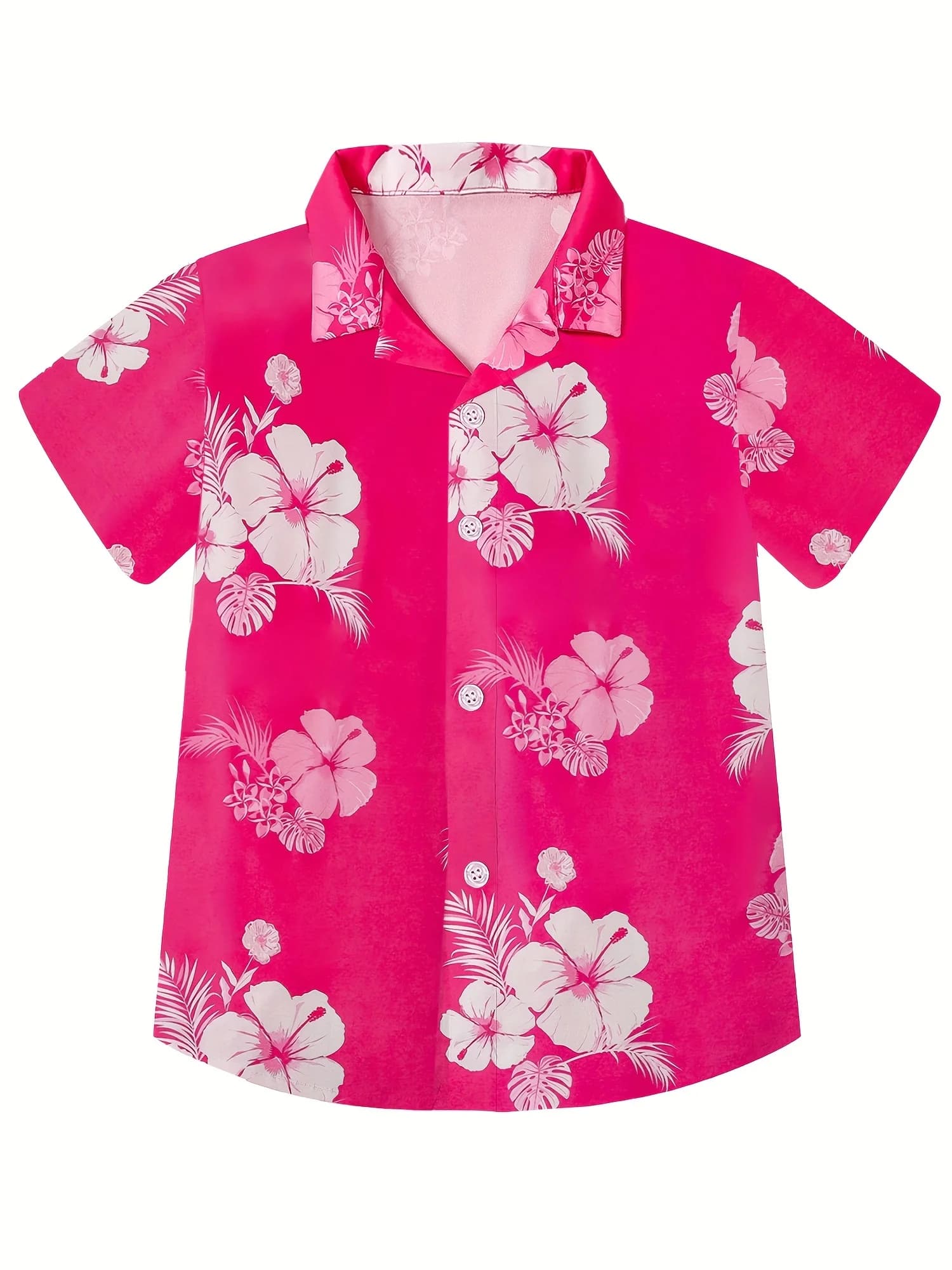 Girls Boys Cute Hawaiian Shirt Tropical Leaf 3D Print Button Turn-Down Collar Short Sleeve Blouse Casual T-Shirts for Children