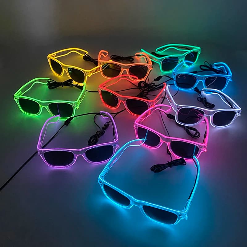 Occhiali LED luminosi 1PC, occhiali da sole fluorescenti con filo EL, occhiali al neon che si illuminano al buio, accessori per feste, gadget neon per adulti