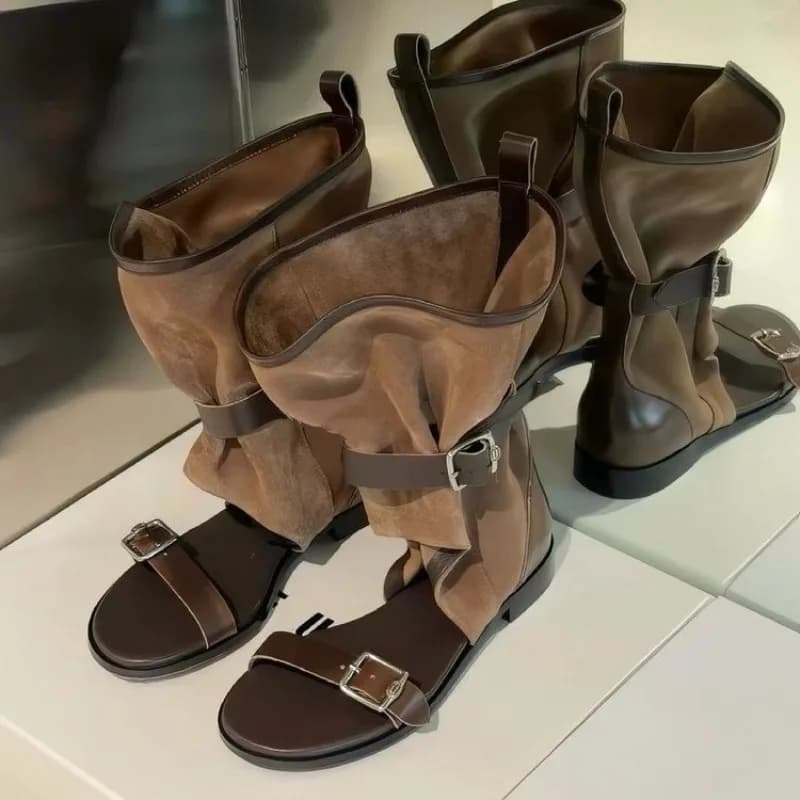 Sandali con Tacco Basso e Fibbia in Metallo, Nuova Collezione Estiva, Punta Rotonda, Suola Morbida, Scarpe da Donna