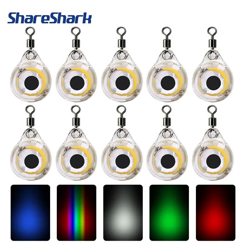 ShareShark 10Pcs Mini Light LED Deep Drop Underwater Eye Shape Fishing Squid Fishing Bait Luminous Lure for Attracting Fish