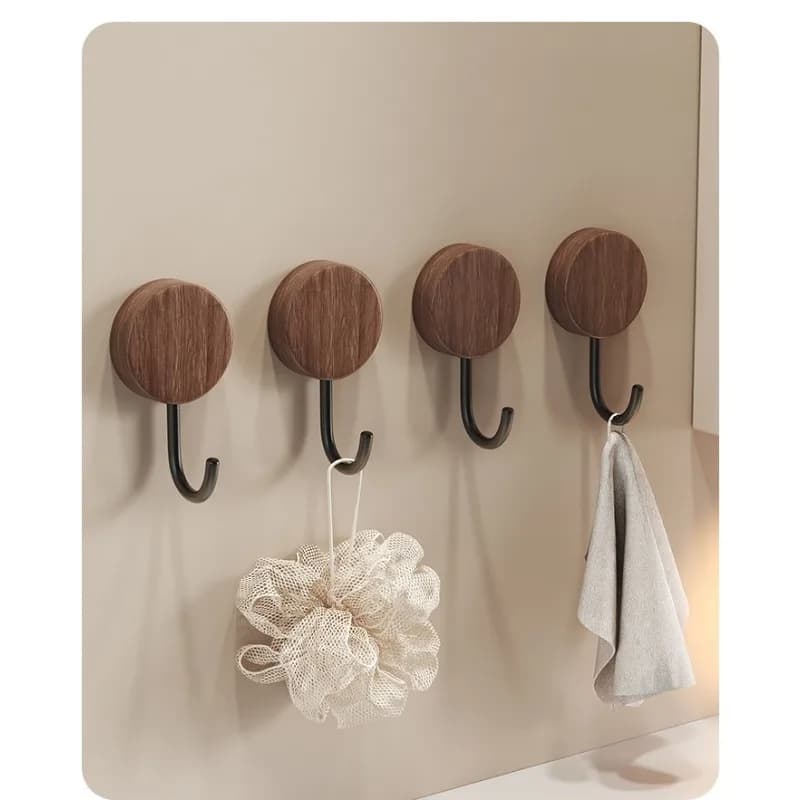 5pcs Moisture Wood Coat Hook Compact Round Design Drill Or Adhesive Installation For Bedroom Closet Small Daily Item Storage