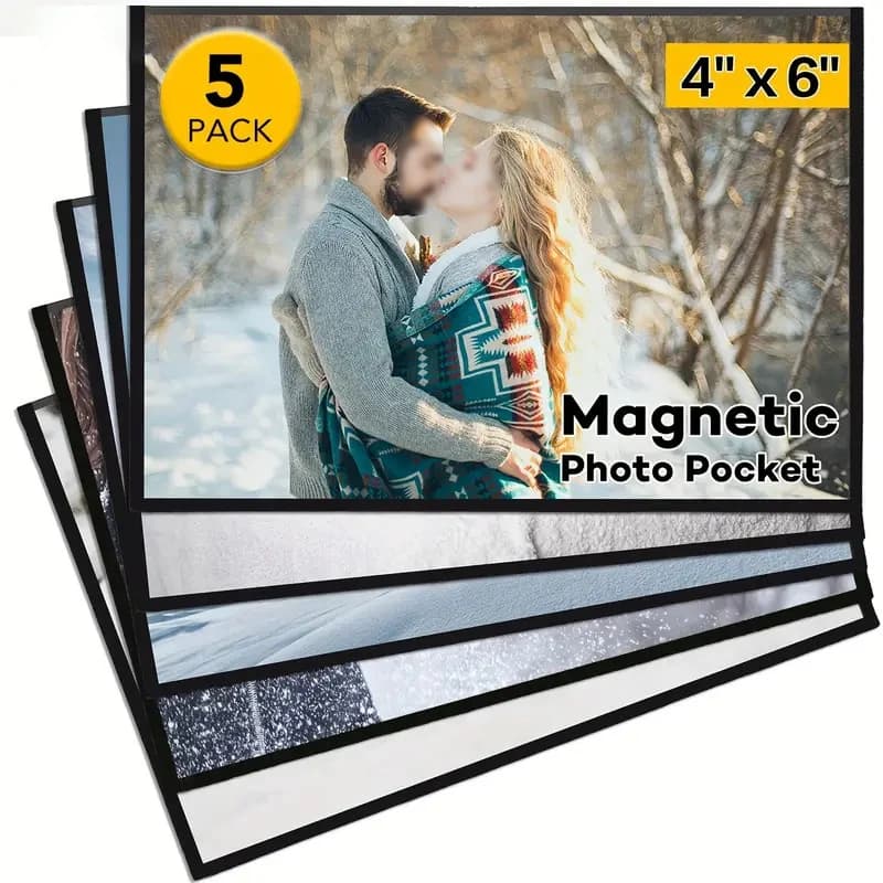 5 pezzi 4x6 pollici/10*15 cm cornice magnetica nera, buste magnetiche per foto per frigorifero, arredamento della stanza, cornice artistica per decorazioni per la casa