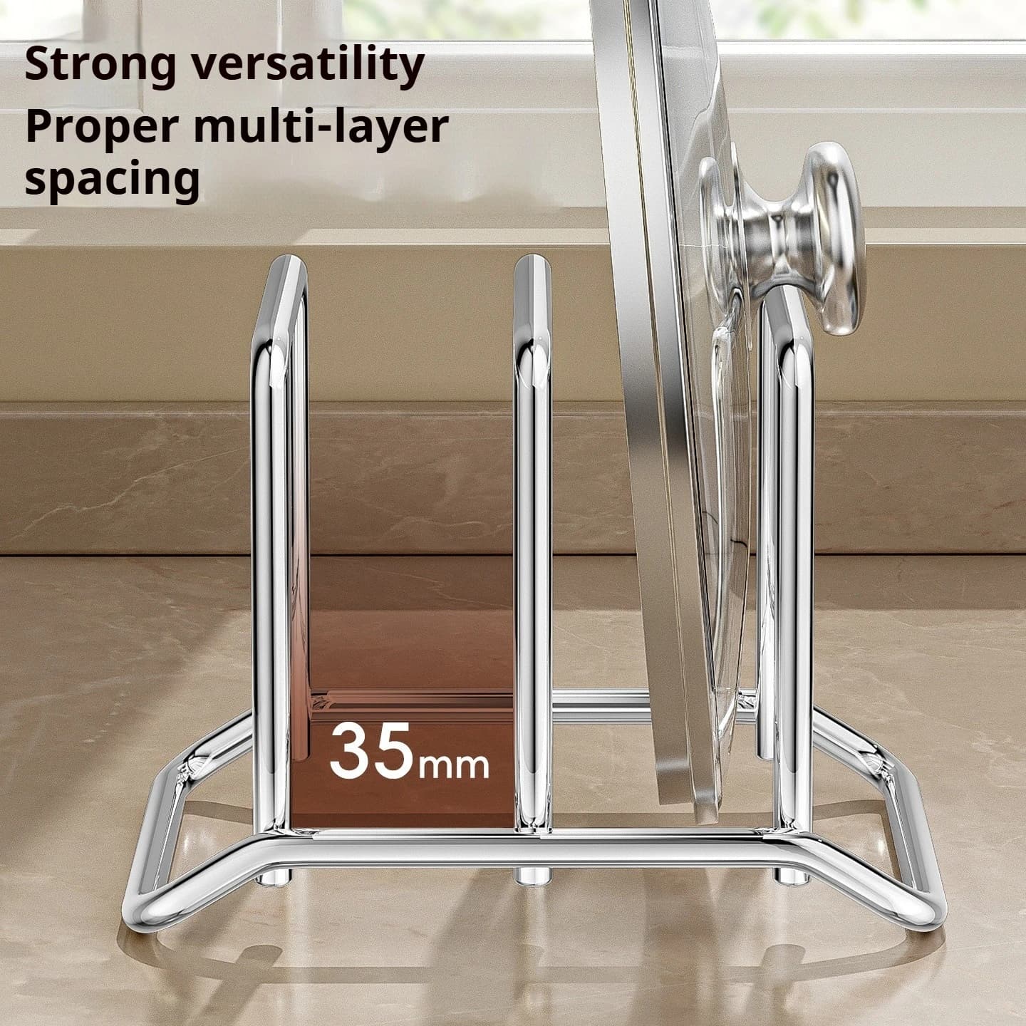 Stainless Steel Kitchen Organizer Rack for Pot Lids Cutting Boards Frying Pans Trays with Modern Tiered Drainage Holder Stand