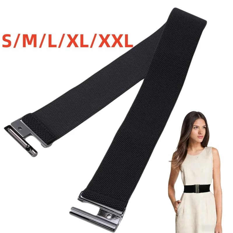 Cintura Larga Nera da Donna, Stile Coreano Semplice e Versatile, Elastica con Fibbia in Lega per Giacche e Gonne