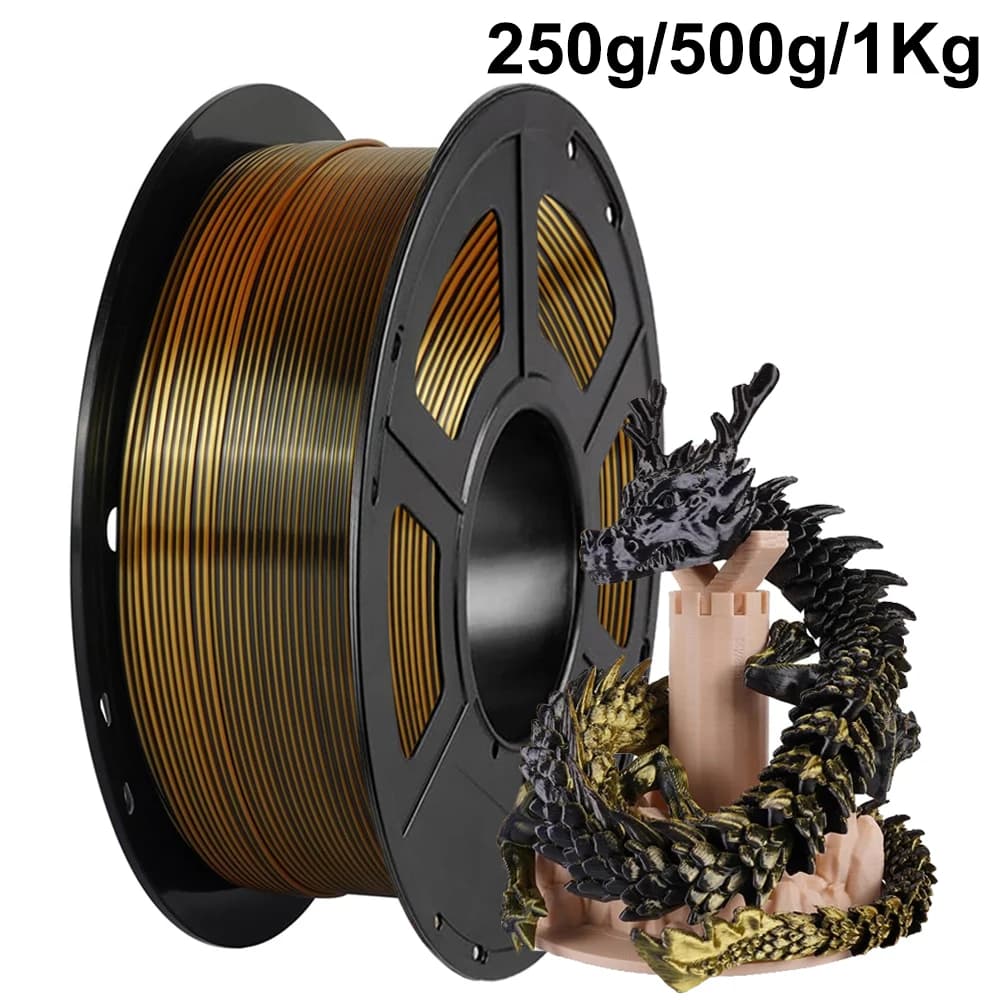 Gold Black Dual Color Silk PLA Filament 1.75mm Shiny Two Tone 3D Printer Material 250g 500g 1KG
