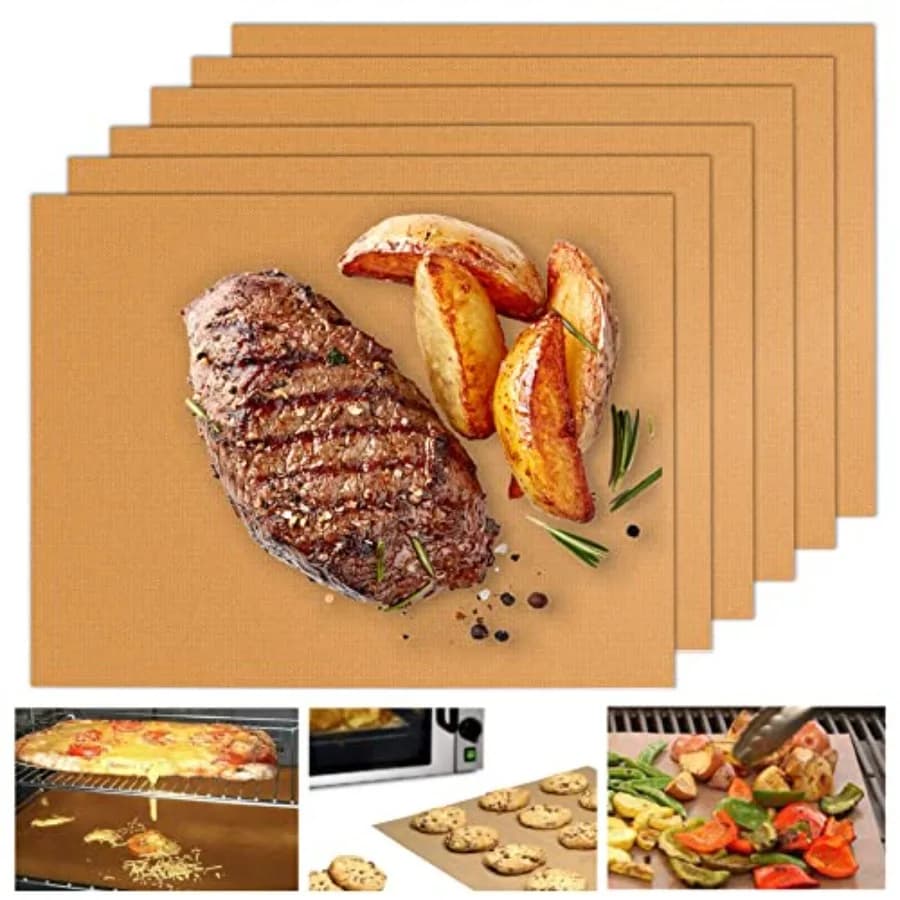 Grill Mats 6-Pack, Non-Stick PFOA-Free, 500°F Heat Resistant, Easy Clean, Cut-to-Fit Gas/Charcoal/frared Grills, Campg Accessor