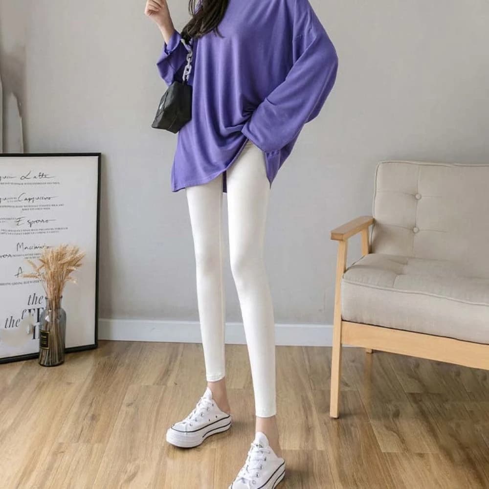 Leggings Sottili da Donna a Vita Alta, Tinta Unita, Effetto Contenitivo Addominale, Elasticizzati, Pantaloni Corti, Versatili, per Yoga