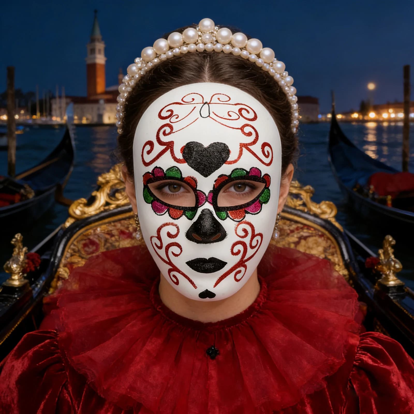 White Hand Drawn Sugar Skull Mask Heart Spider, Unisex Breathable Venetian Mask for Day of Dead Halloween Carnival