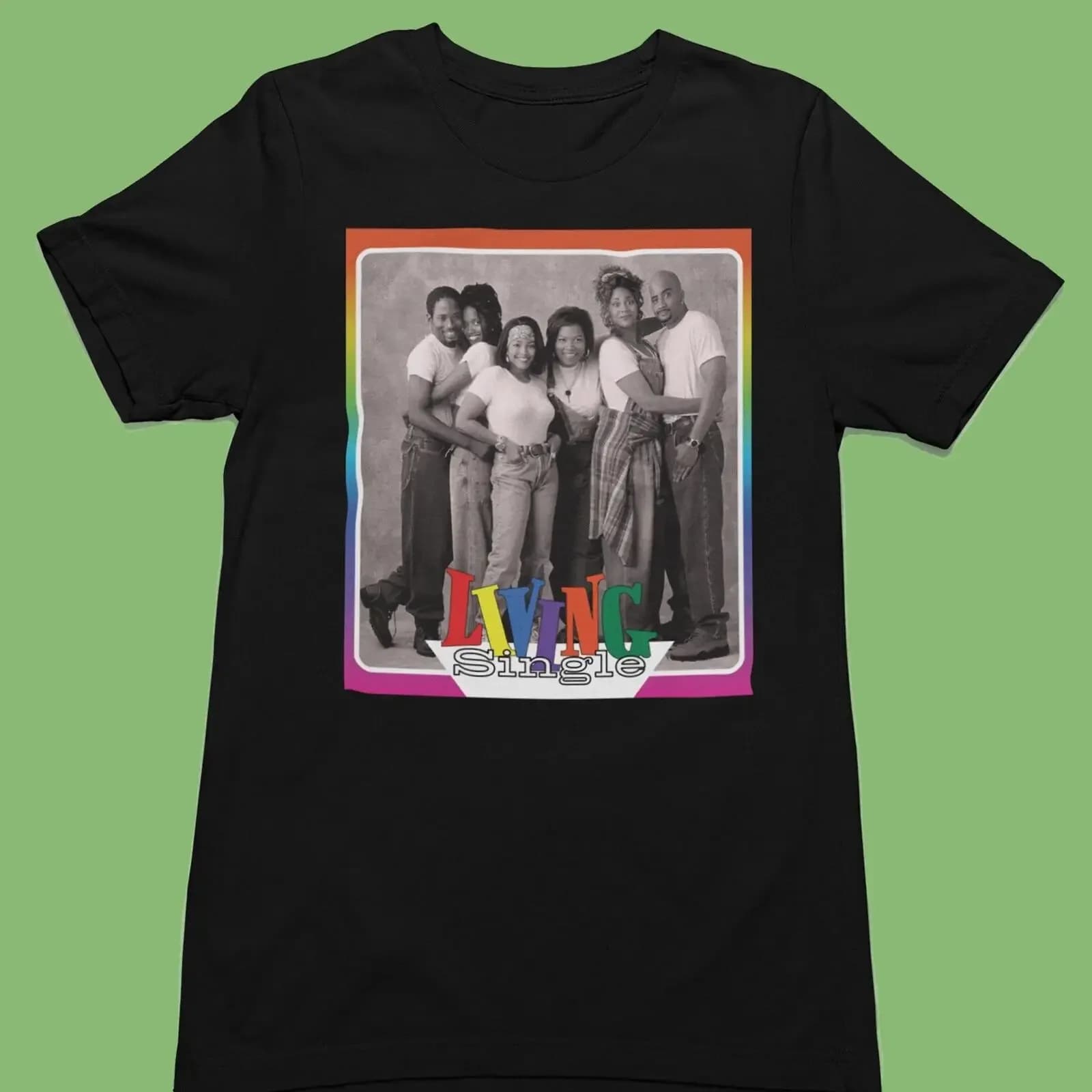 Maglietta Living Single 90s TV Show T Shirt Rainbow Retro UNISEX Maxin vintage lavata per l'uso quotidiano, moda unisex traspirante