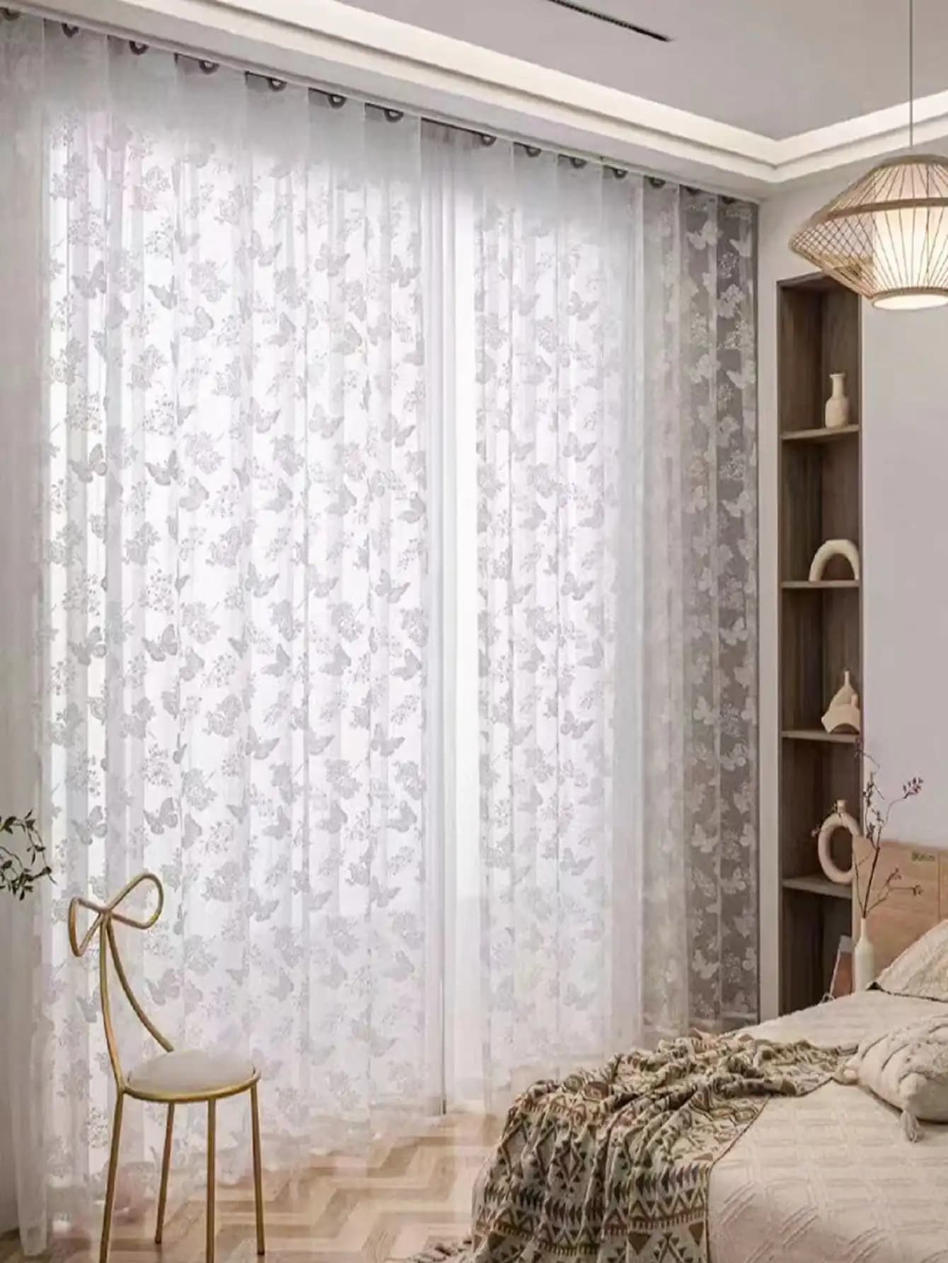 Tenda di garza a farfalla europa, America, sud Asia soggiorno balcone camera da letto schermo della finestra pizzo bianco 1 pz