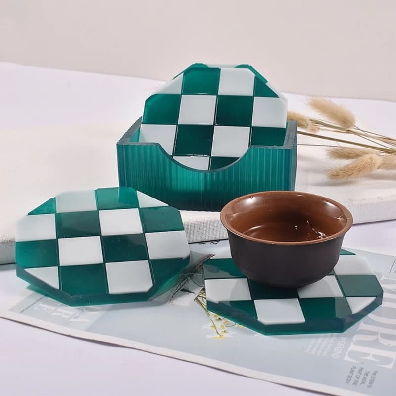 1/5PCS Stampi per sottobicchieri per colata resina Stampo per sottobicchiere in silicone rotondo ottagonale per resina della