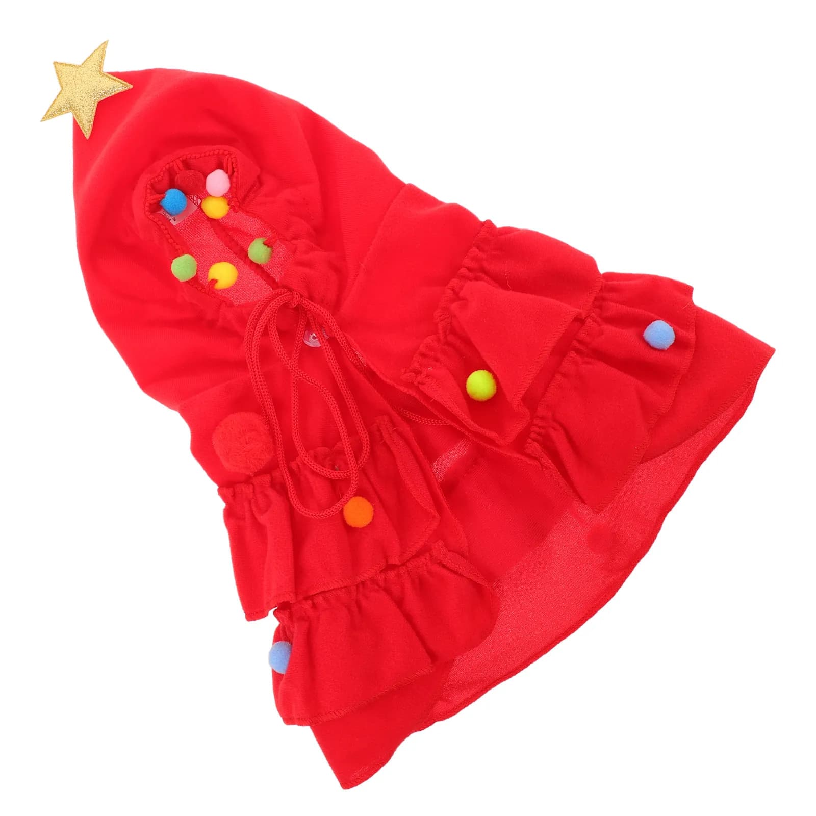 Elf Dog Christmas Outfit Christmas Tree Pet Cape Star Pompoms Hooded Santa Clothes Holiday Cat Cloak Small Puppy Costume