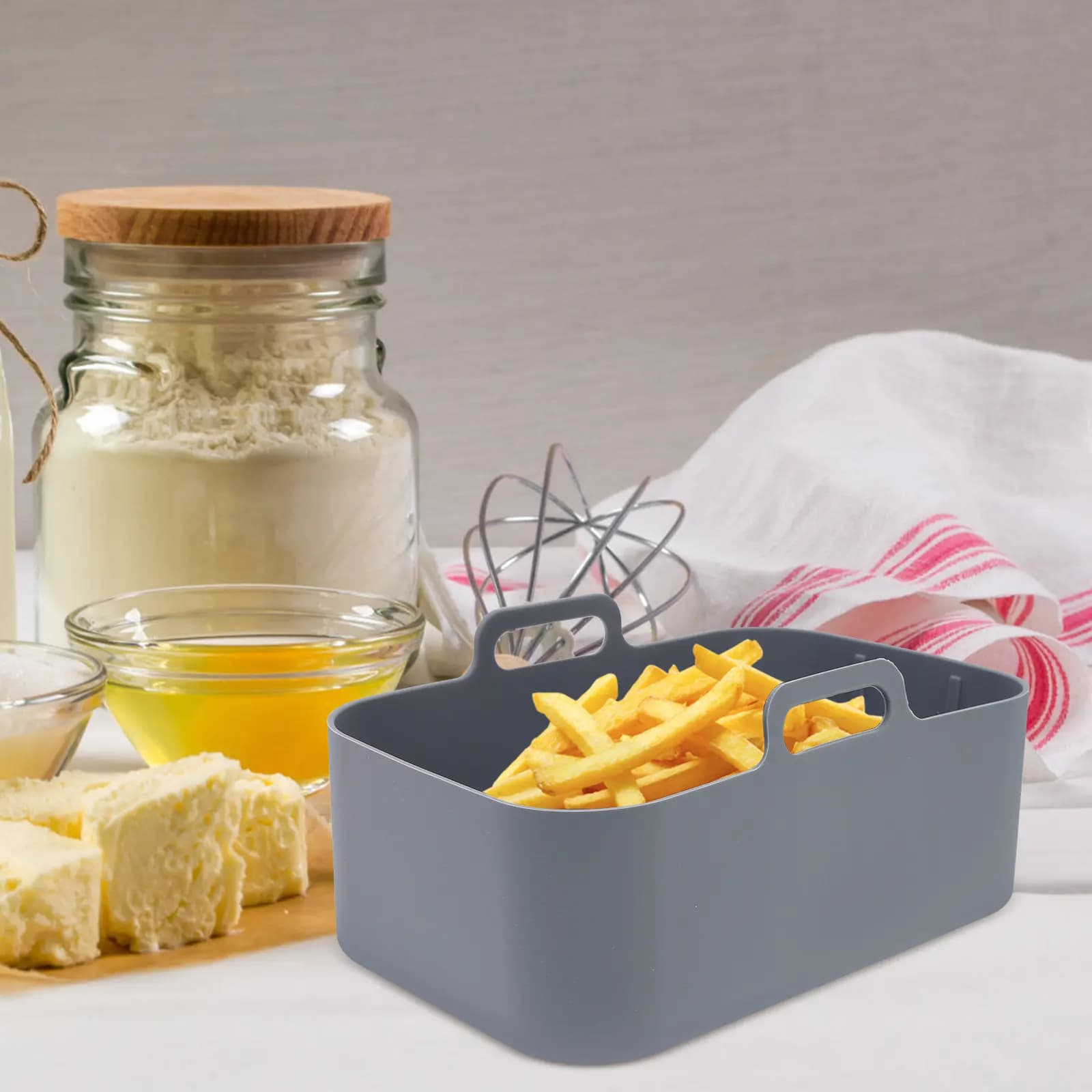 Rivestimento in silicone per friggitrice ad aria, riutilizzabile, antiaderente, resistente al calore, facile da lavare a mano o in lavastoviglie, ricambio per padella friggitrice ad aria