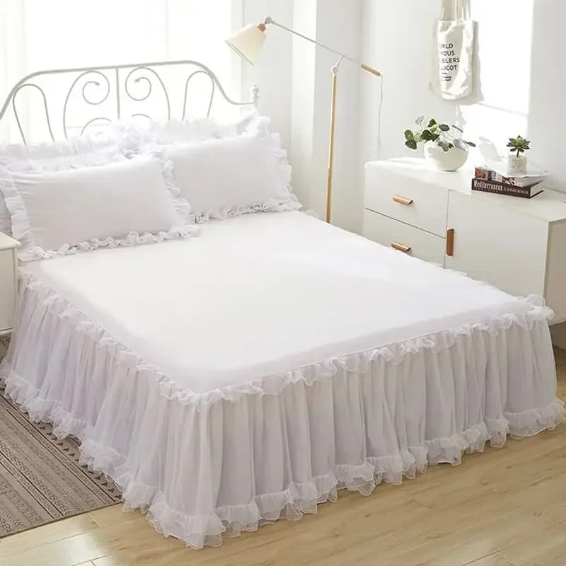 1PC elegante gonna da letto principessa coprimaterasso antiscivolo gonna da letto in pizzo increspato protezione lenzuolo copriletto senza federa