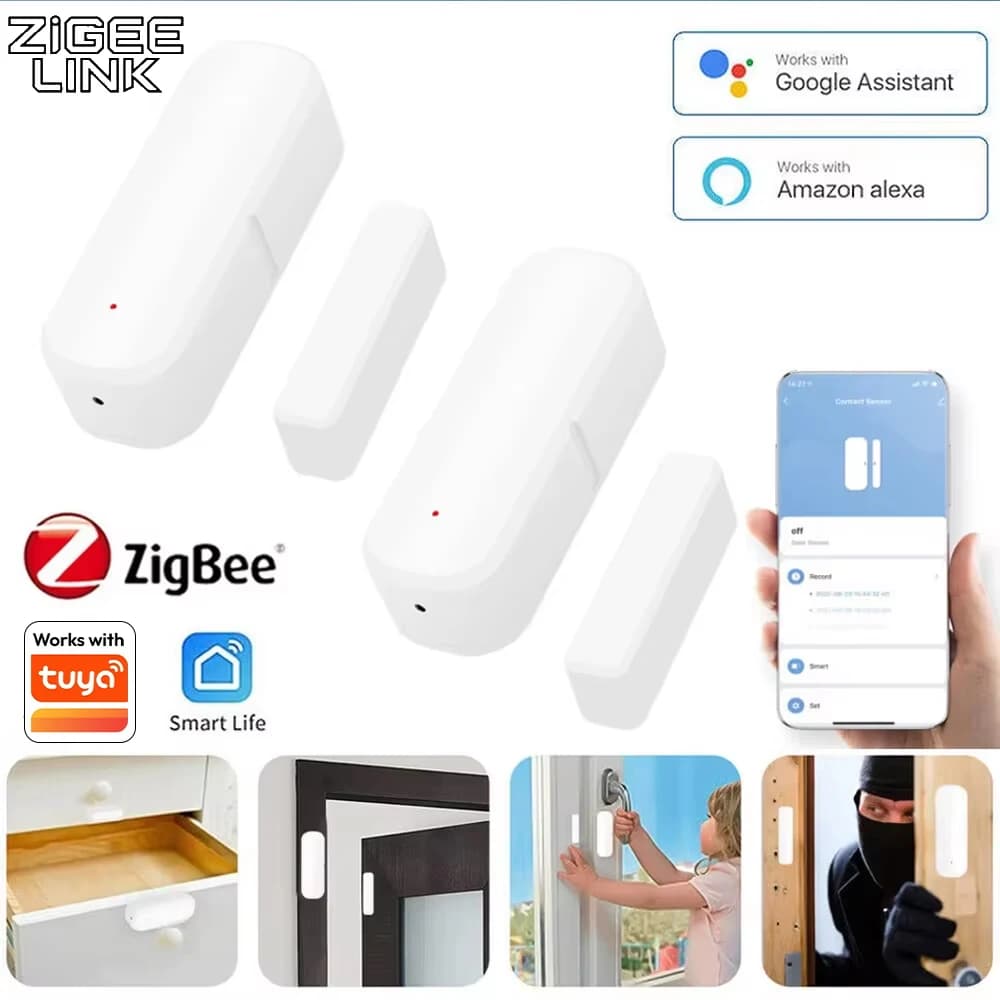 Sensore Zigbee per Porte e Finestre, Allarme di Sicurezza Intelligente, Rilevatore di Apertura/Chiusura, Sensore di Contatto Antifurto per Casa Compatibile con Tuya, Google, Alexa