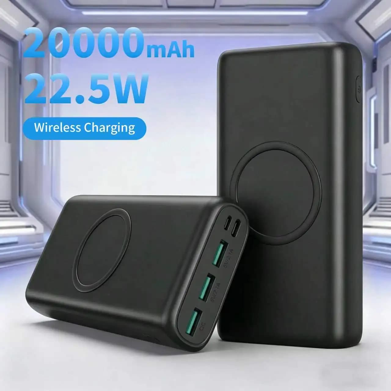 Power Bank PD 22.5W con Ricarica Wireless 20000mAh QC USB C Caricatore Portatile a Ricarica Rapida 5 Uscite per iPhone 15 Pro Samsung