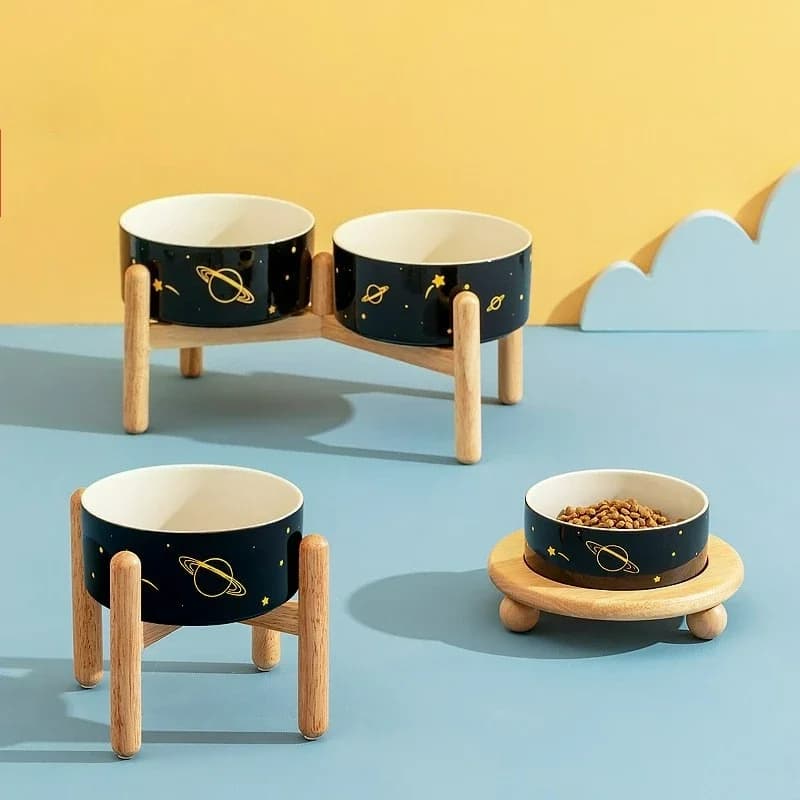Ceramic Tall Dog Bowl Cat Food Bowl Double Holder Protection Cervical Spine Dog Food Basin Dogs Food Cat Drinking Pet Supplies