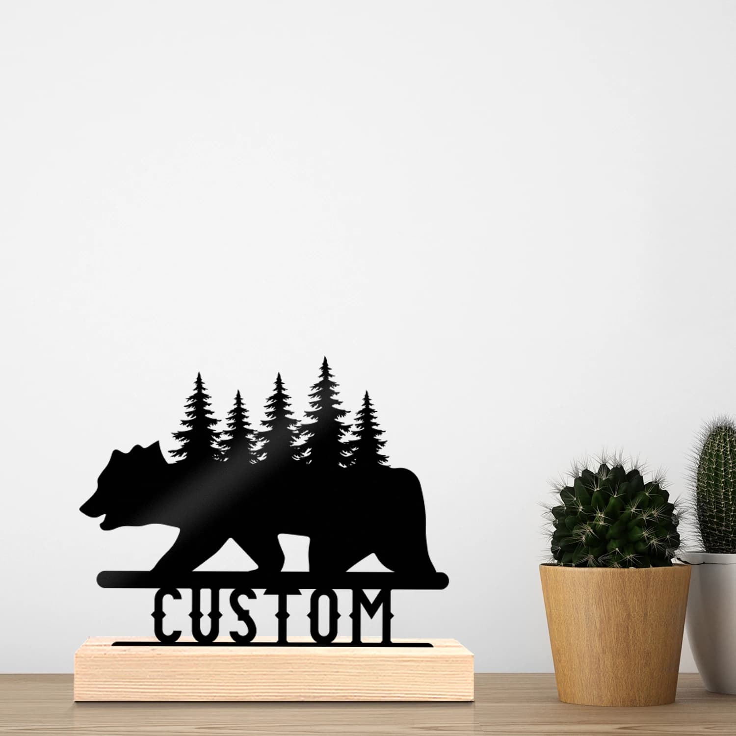 1pc Customizable Metal Desktop Ornaments Customizable Name Equipped with A Wooden Base Bar Decoration, Holiday Gifts