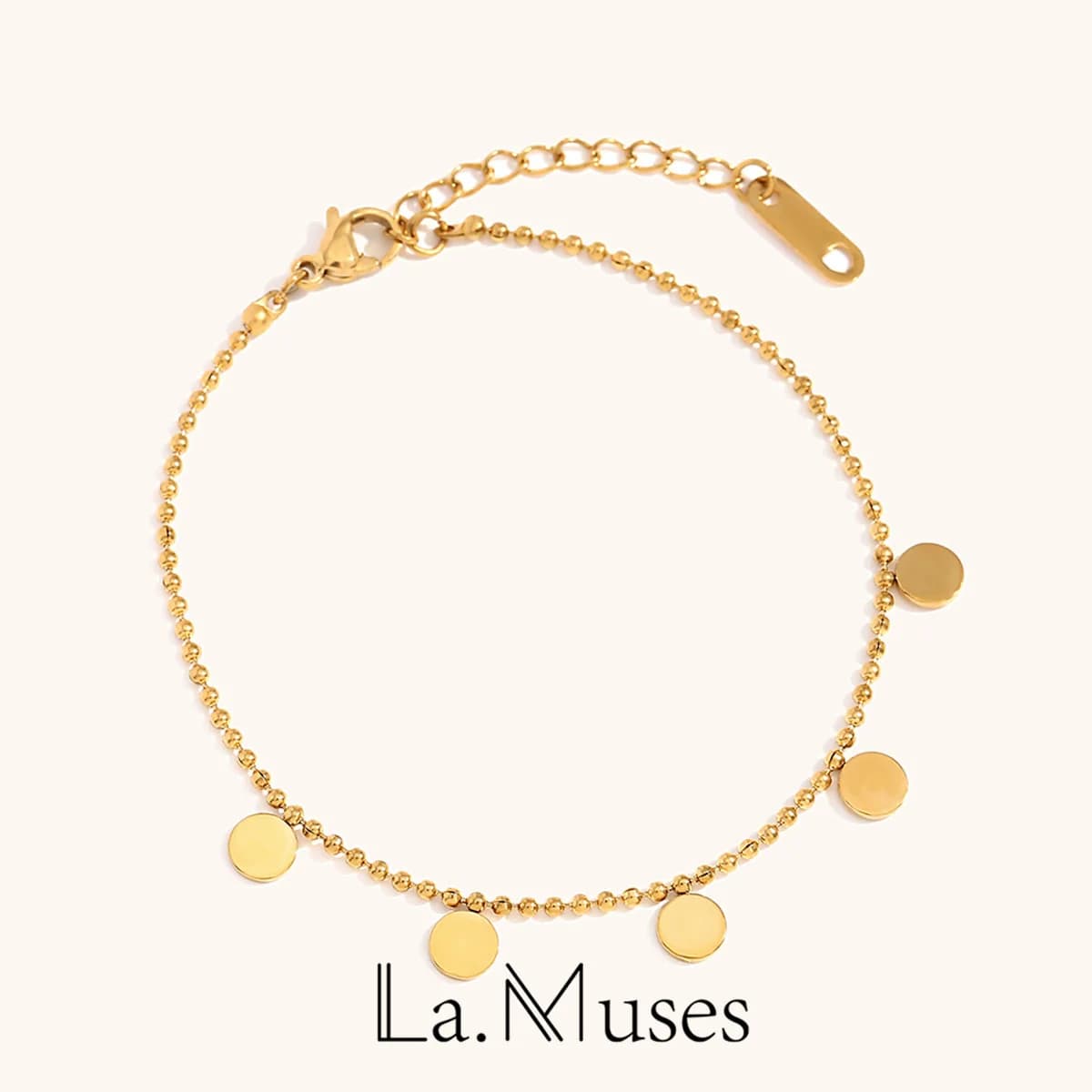 La.Muses Bracciale con perline rotonde a disco piccolo in acciaio inossidabile Accessori per gioielli quotidiani impermeabili alla moda da donna