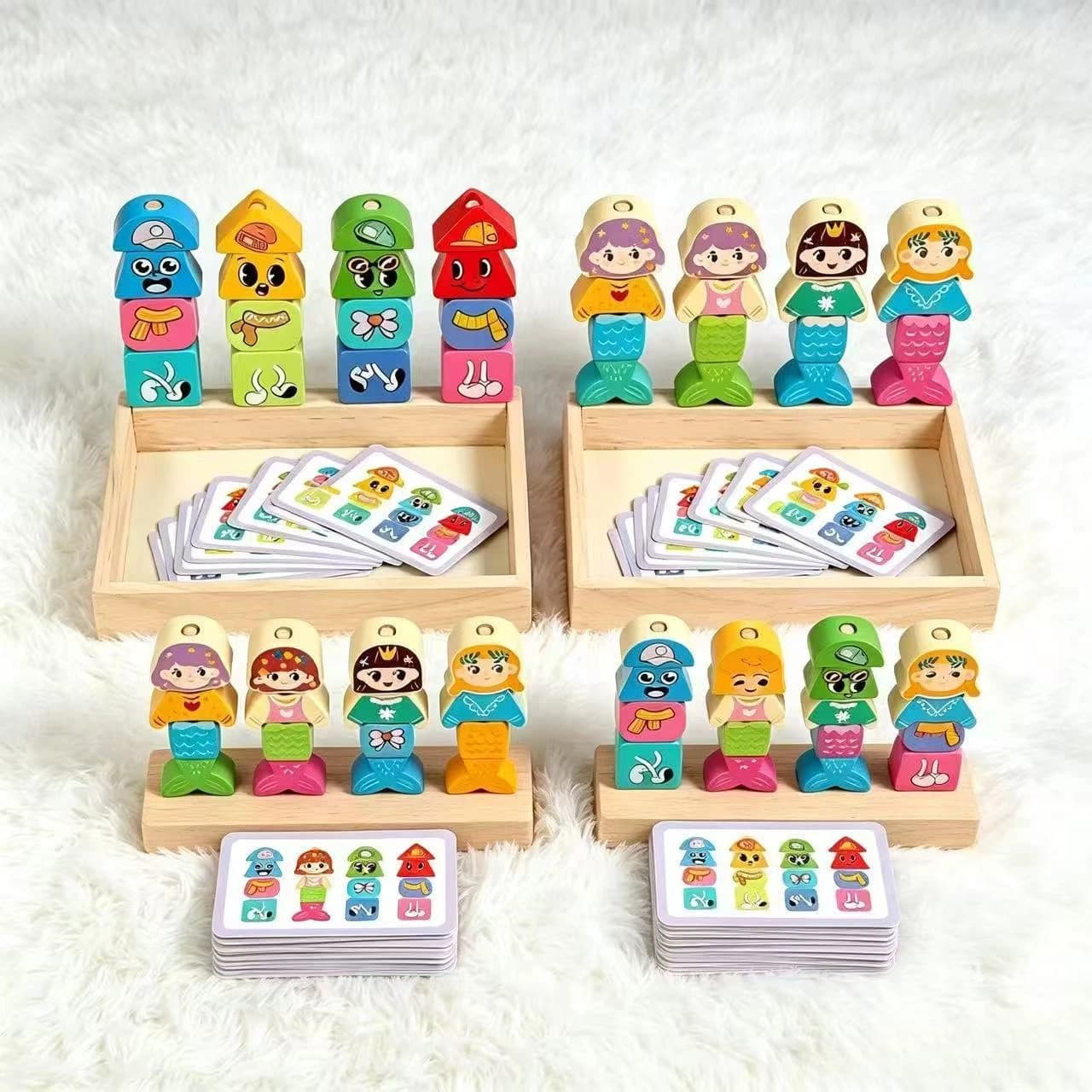Children's Wooden Expression Changing Clothes Matching Set Building Block Assembly Early Education Educational Toys