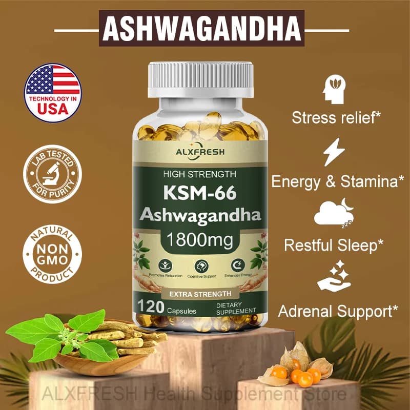 Ashwagandha Capsules for Stress Relief, Focus, Brain, Energy Support, Sleep Health Supplement