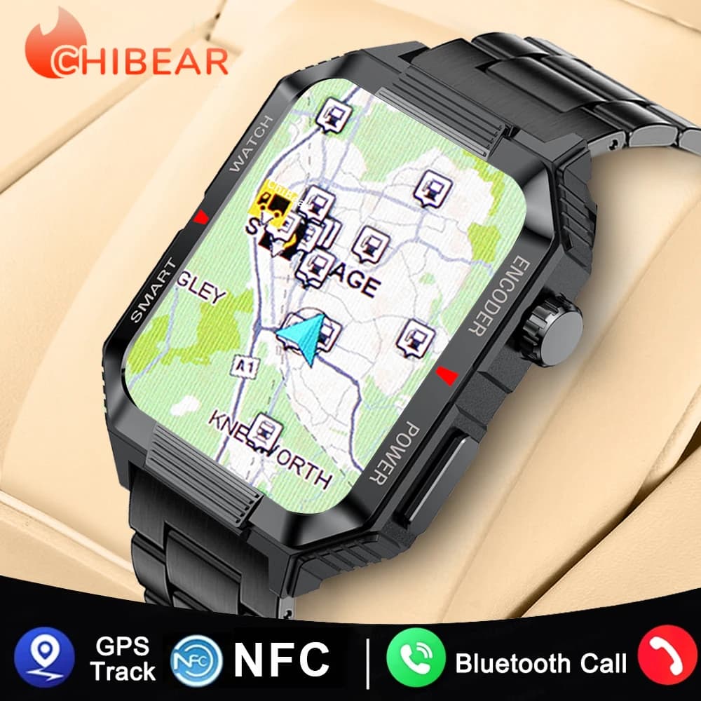 NFC GPS Man Bluetooth call Smart Watch 1.99 '' HD screen 120+ Sport Fitness watch Outdoor weather data Waterproof Smartwatch