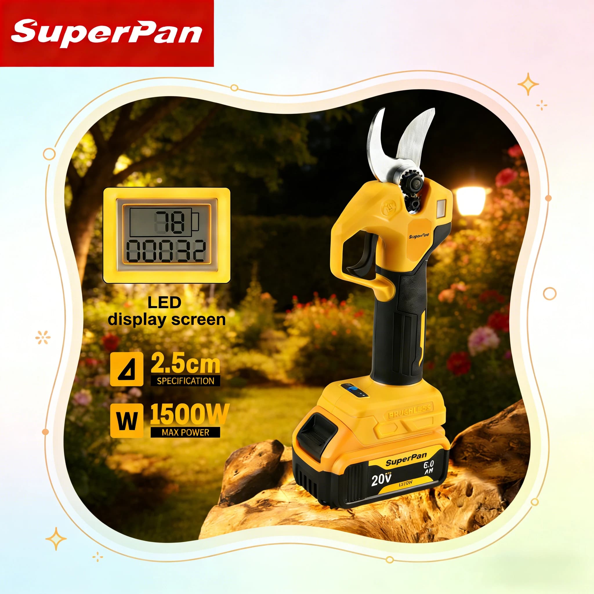 SuperPan Power Drills, 120 Minute Cuts, 4 Speed, for Frutteti, Compatible with Dewalt Battery 20V
