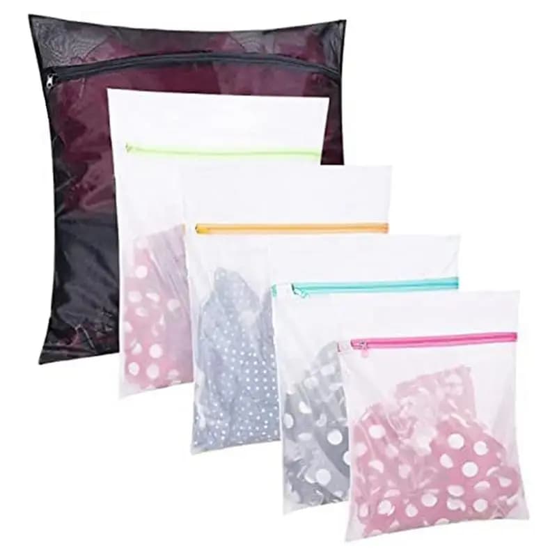 ABRE-Set of 5 net linen bags - 1 extra large, 2 large and 2 medium for blouses, socks and pantyhose