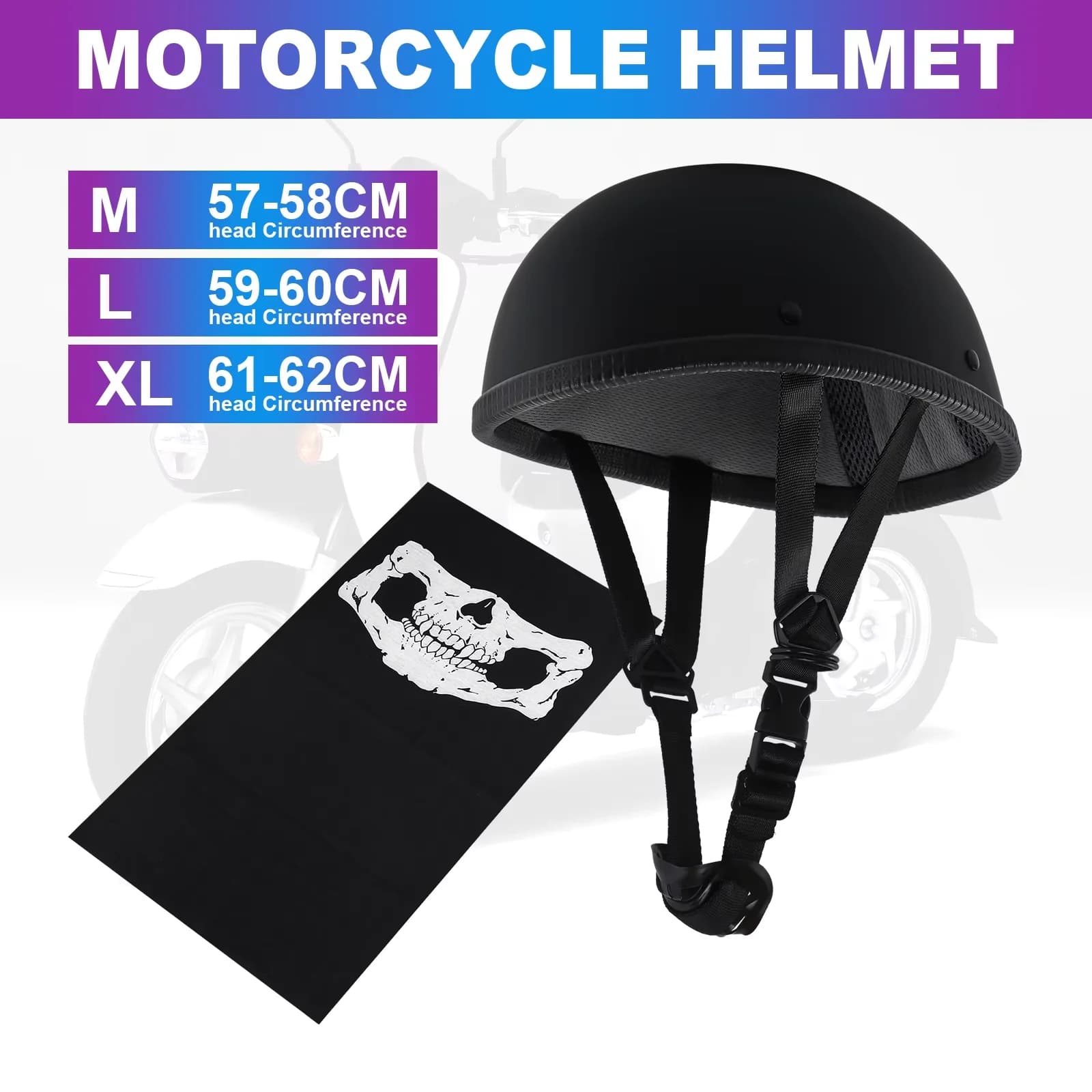 Casco Moto Mezza Faccia Vintage Cafe Racer Scooter Cruiser Omologato DOT ABS Nero Opaco Taglie M L XL