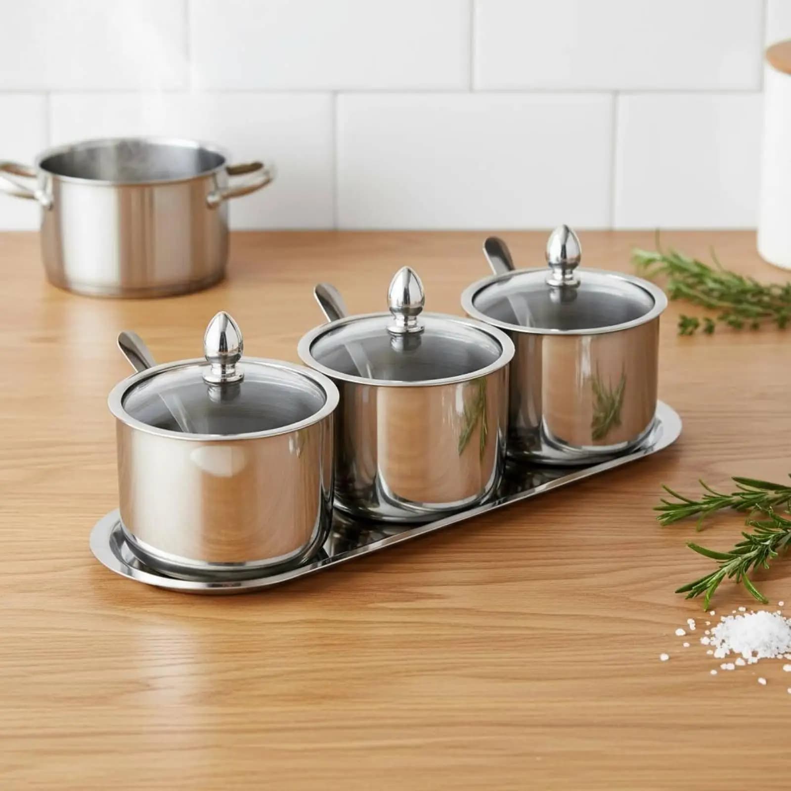 Stainless Steel Seasoning Jar with Glass Lid Spice Container Set for Kitchen Rack Storage Organizer for Condiments