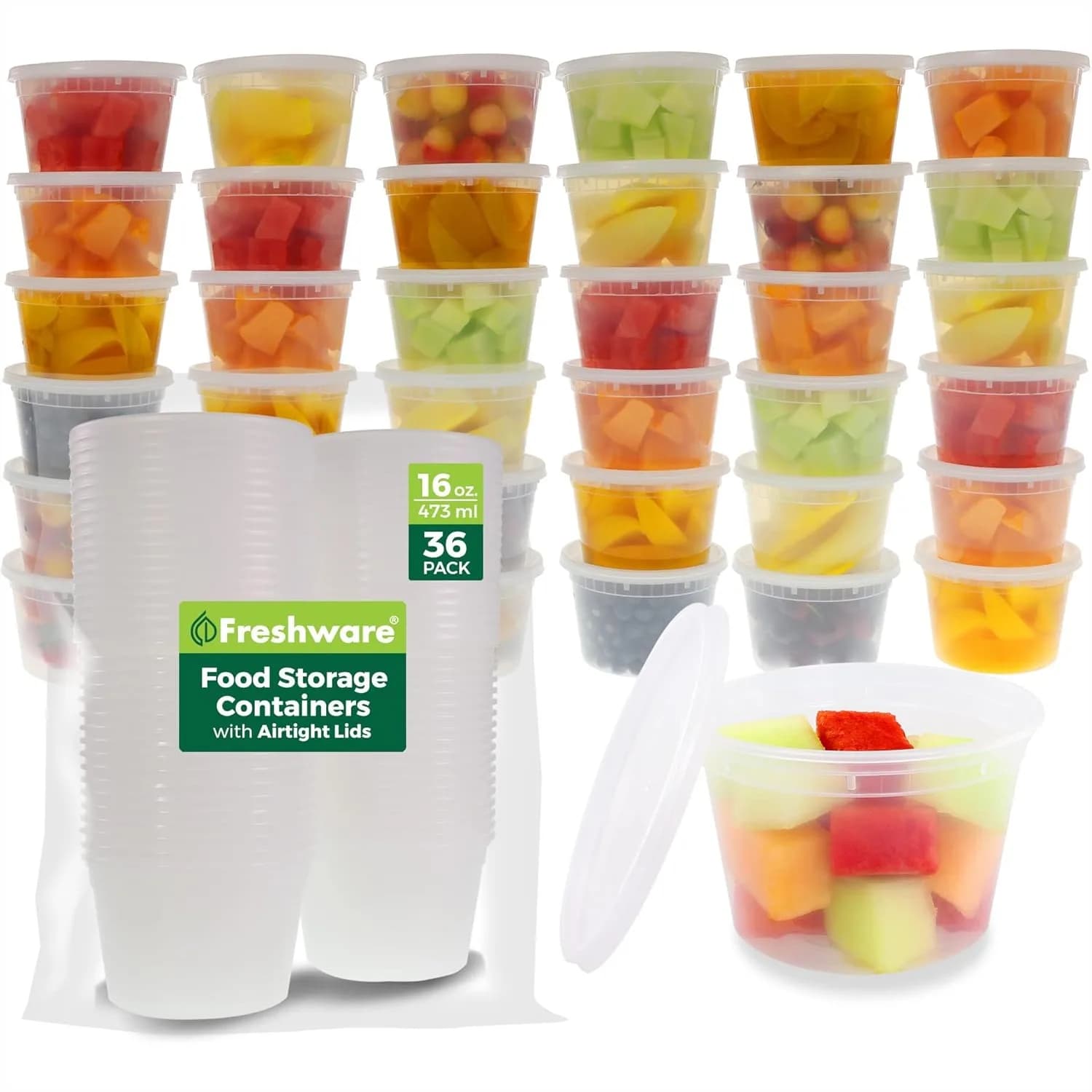 Contenitori in Plastica per Alimenti con Coperchi Ermetici per Preparazione Pasti, Confezione da 36, 16 oz