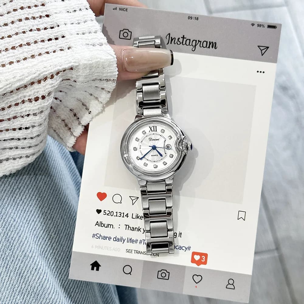 Top Brand Quartz Watch Luxury Diamond Circle Calendar Business Ladies Watch Steel Strap Waterproof Fashion Watch