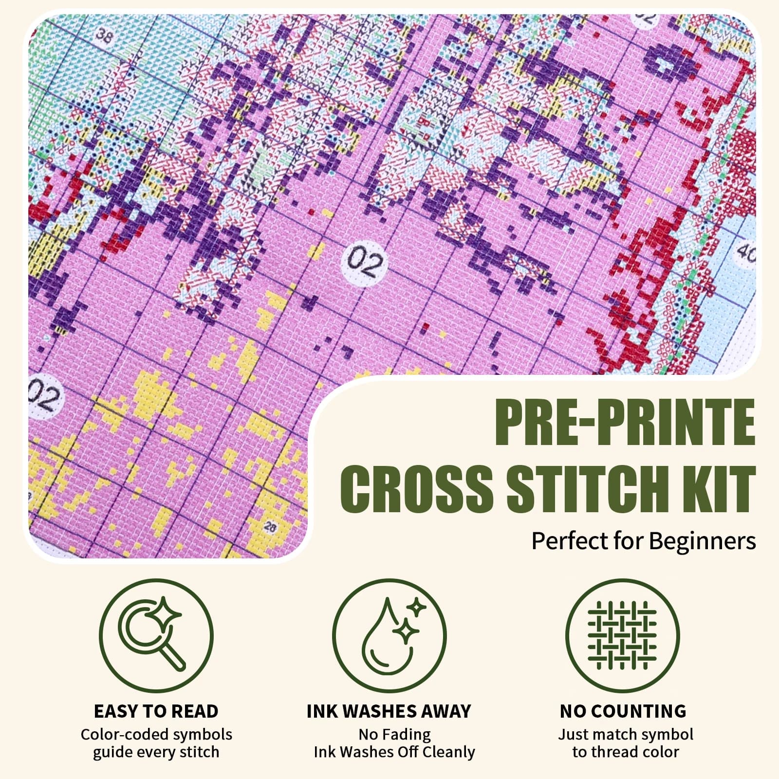 14CT Stamped Cross Stitch Christmas Embroidery Kit Printed Fabric Cotton Thread 45x45cm Holiday Needlework Set