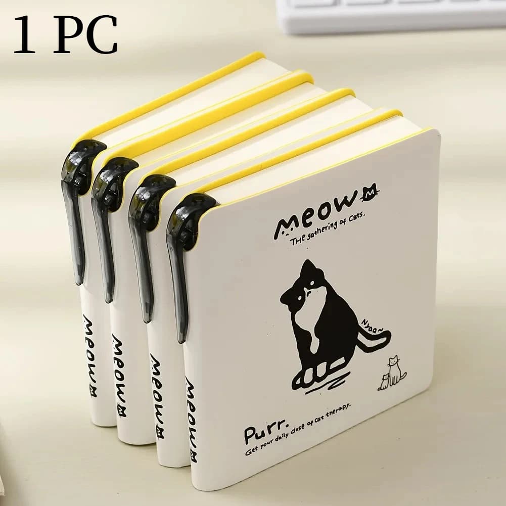 1pc Random Cat Doodle Notebook Pocket Soft Faux Leather Blank Binder Sketchbook Travel Journal School Office Stationery Gift
